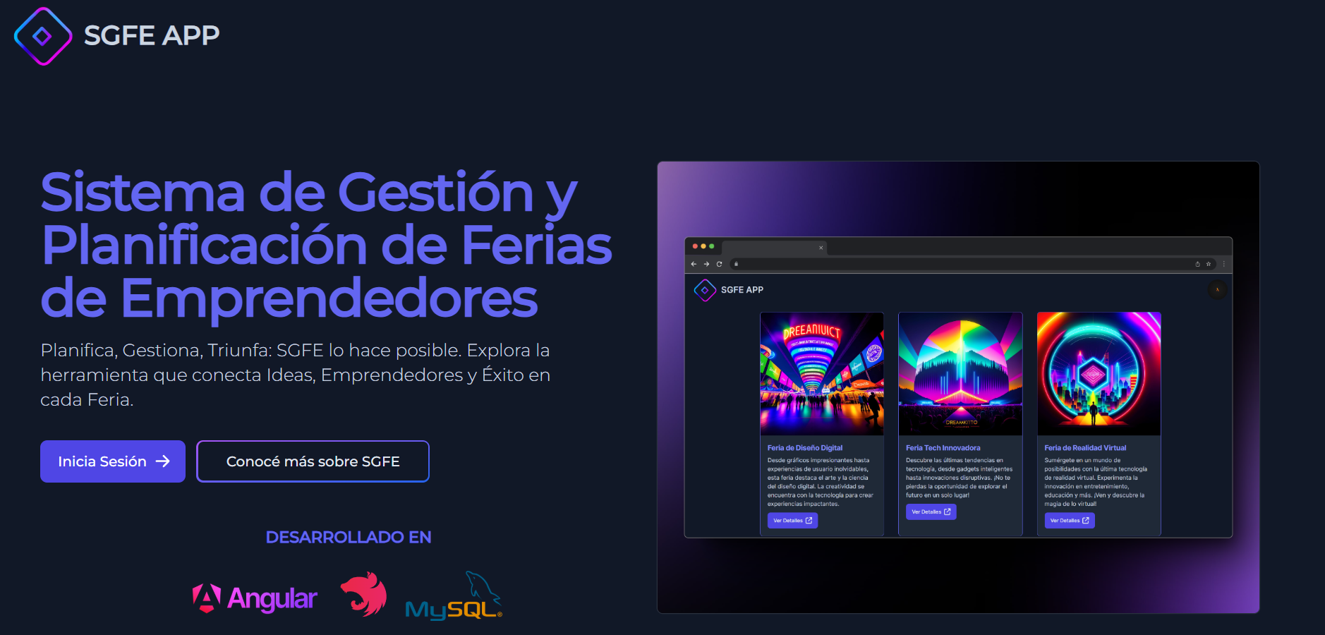 Pantalla principal del sistema de gestión de ferias